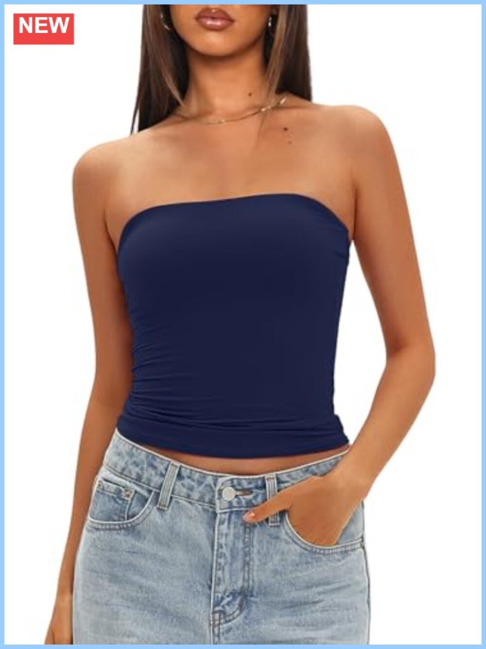 Women's Double Lined Strapless Bandeau Tube Top with Built-in Bra